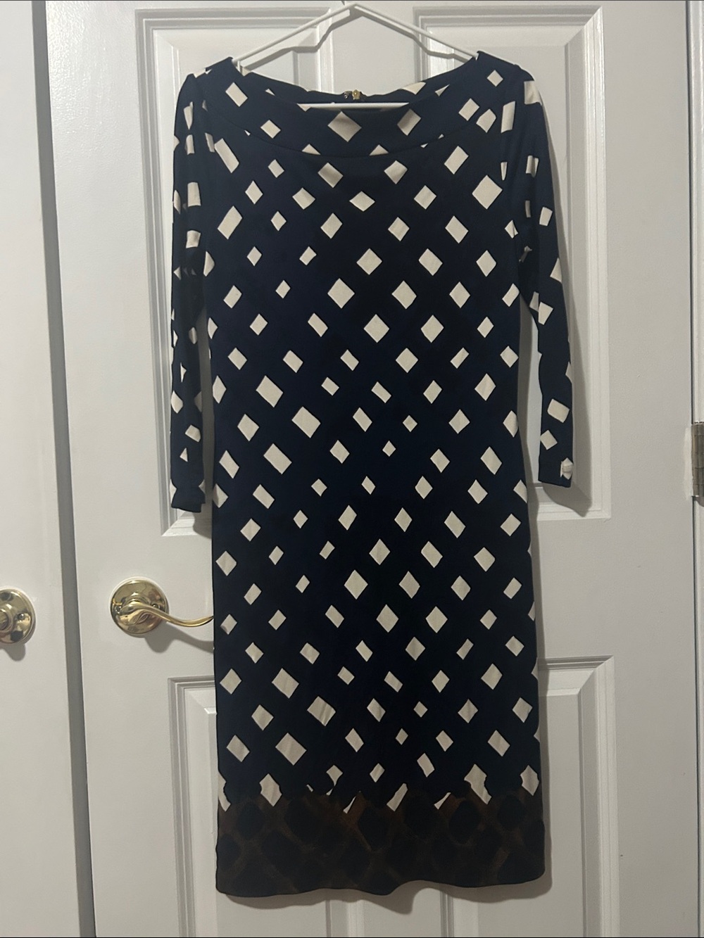 Tory Burch Navy and White Geometric Shift Dress -